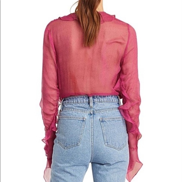 {8} Bec + Bridge Pink Party Shirt Ruffle Button Sheer - Picture 2 of 12